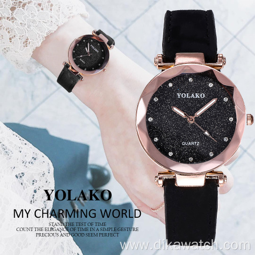 YOLAKO Latest Design Leather Band Quartz Wrist Fashion Women Watches For Ladies Women's Casual Frosted Dial Watch Wristwatches